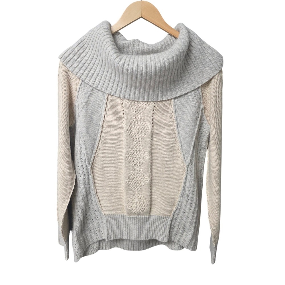 Sundance Lambswool Angora Sweater Women M Cream‎ Grey Cowl Neck Timeless Luxury